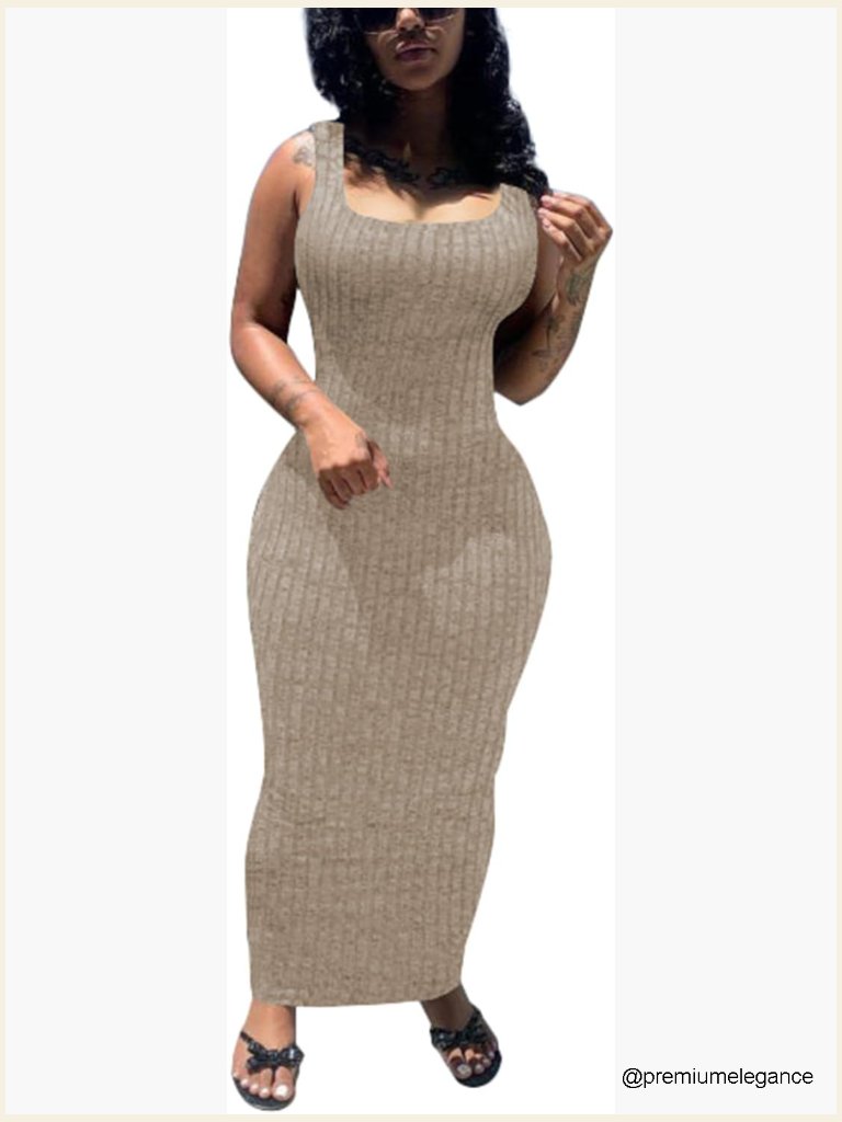 Bodycon Maxi Dress Stretchy Sleeveless Tank Dress Summer Long Ribbed Casual